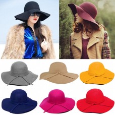 Vintage Mujer&apos;s Wide Brim Wool Felt Bowler Fedora Hat Floppy Sun Cap  eb-53152523